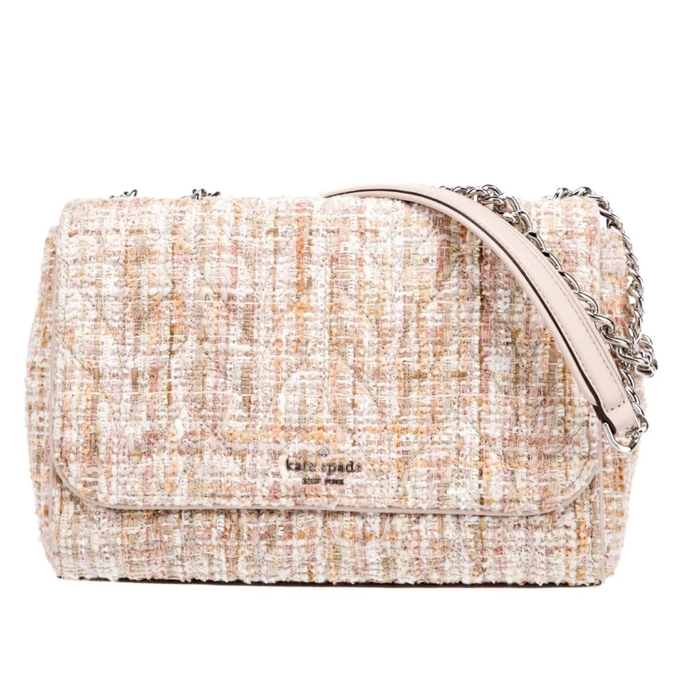 Kate Spade RARE NEW Briar Lane Quilted Tweed Pink and Cream Mini Emelyn Purse
